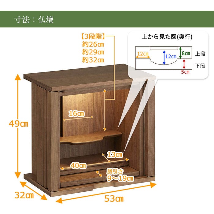 SBジャスト ウォールナット H94cm 仏壇+下台ロータイプセット