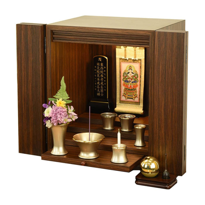 【WEB限定】仏壇 プレジール ウォールナット色 高さ41cm 仏具6点（リュシー）＋たまゆらリンセット
