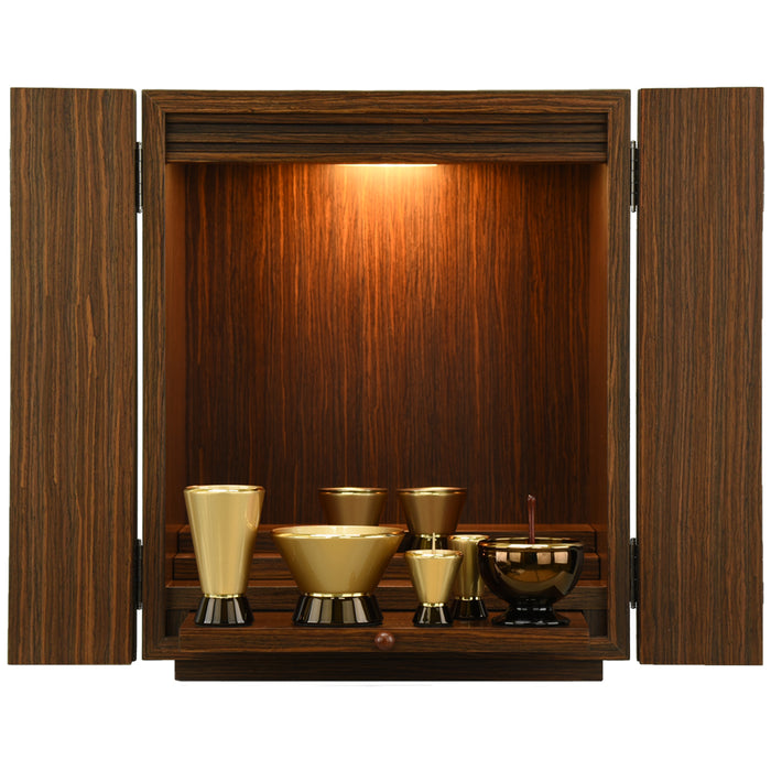 【WEB限定】仏壇 プレジール ウォールナット色 高さ41cm 仏具セット