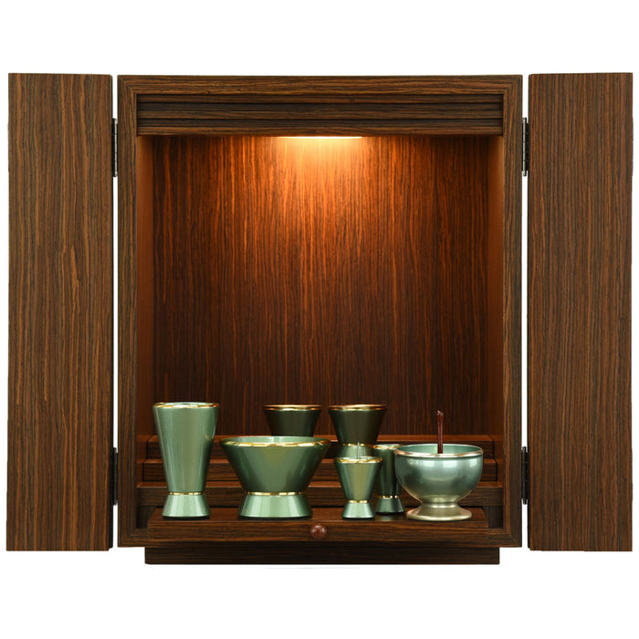 【WEB限定】仏壇 プレジール ウォールナット色 高さ41cm 仏具セット