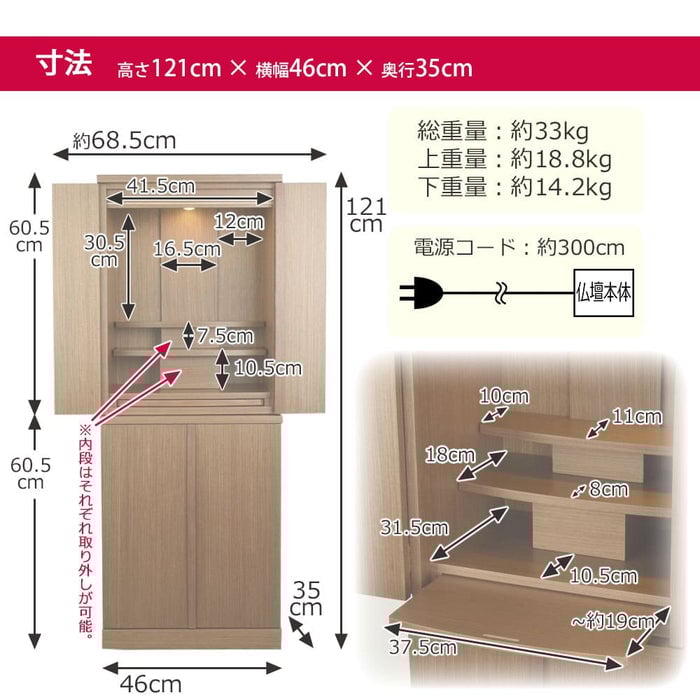 仏壇 祈 ウォールナット色 高さ121cm 仏具セットC