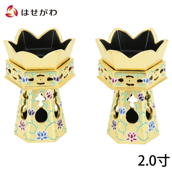 仏具 供笥(くげ) 六角総金 唐草彩色総透し 2.0寸 特徴 1