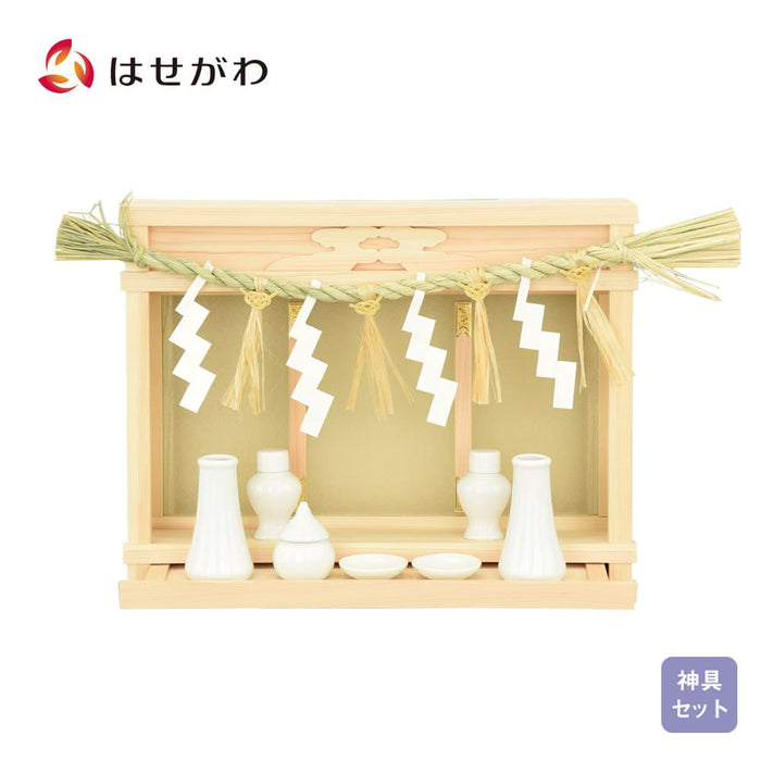 神棚・神具 神殿 平箱宮 正面透かし 15号 しめ縄・神具セット 特徴 1