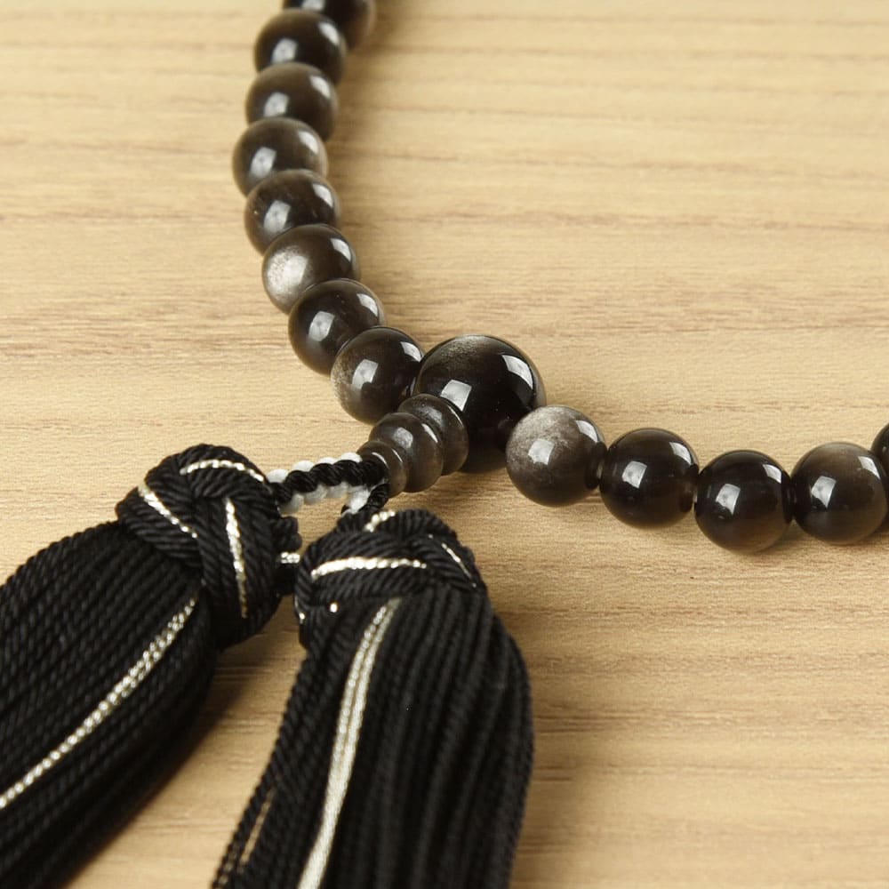 数珠 たまのお シルバーオブシディアン 7mm共玉 黒銀 | お仏壇の