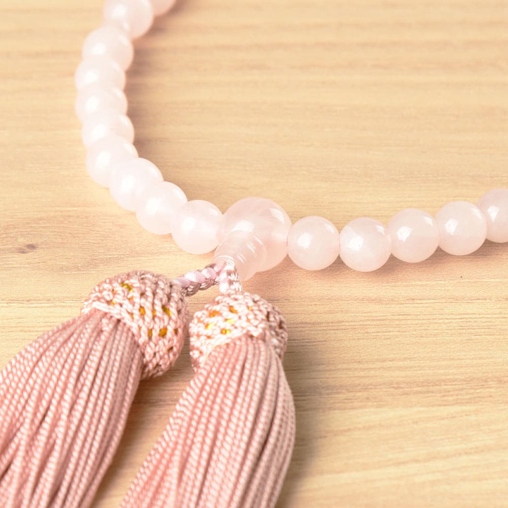 ローズクォーツ　念珠 数珠 念珠 ローズクォーツ（紅水晶）共仕立 8mm珠 正絹頭付房