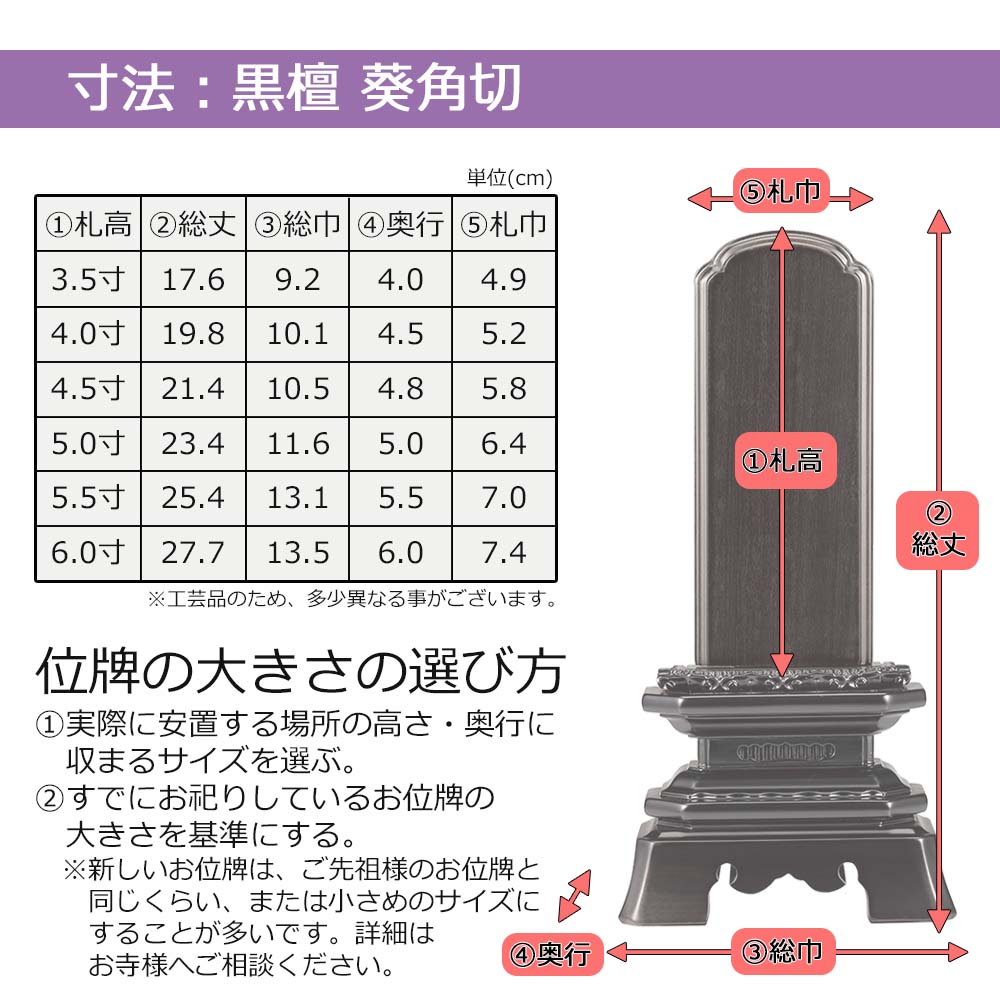 位牌 葵角切 黒檀 | お仏壇のはせがわ公式通販
