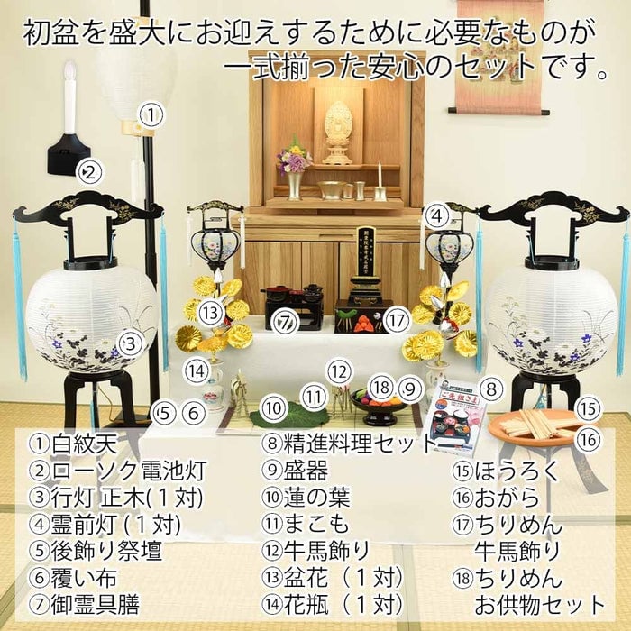 盆提灯 【WEB限定】初盆セット 2段81cm盆棚付き 伝統型フルセット 10-D 特徴 2
