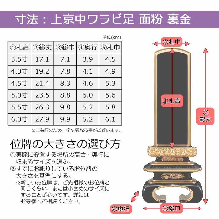 位牌 上京中ワラビ足 面粉 裏金 特徴 6