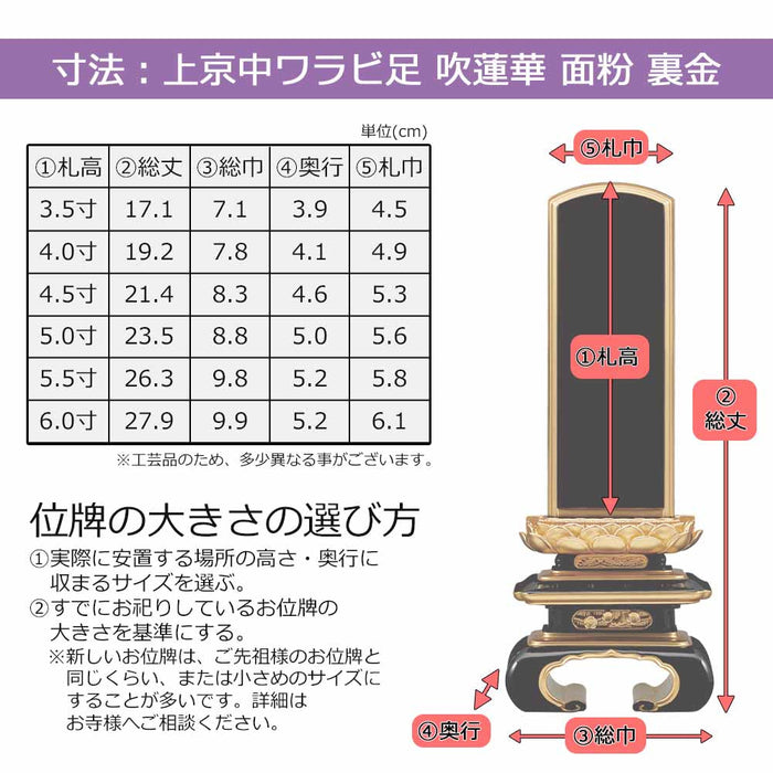位牌 上京中ワラビ足 吹蓮華 面粉 裏金 特徴 6