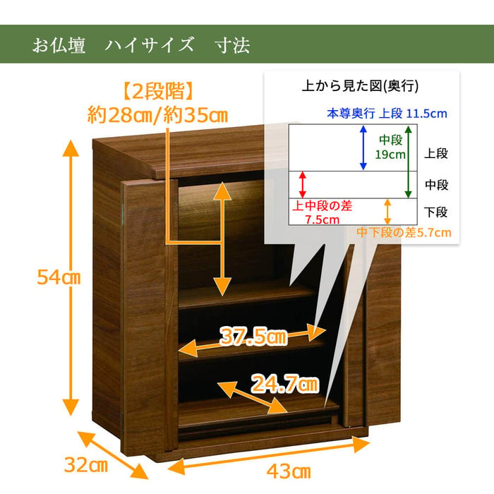 HKシェルフレックス ウォールナット H127cm 仏壇+下台セット