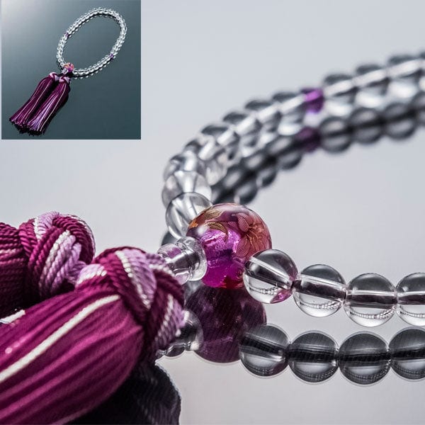 数珠 たまのお 水晶×紫水晶 親珠アクリル絵入 | お仏壇の 数珠 たまのお 水晶×紫水晶 親珠アクリル絵入 | お仏壇の