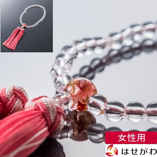 数珠 たまのお 水晶×ローズ 親珠ｱｸﾘﾙ絵入 | お仏壇のはせがわ公式通販