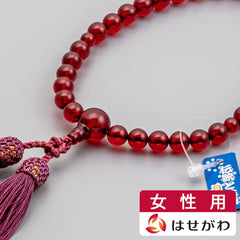 数珠 琥珀 レッド 共仕立 頭付正絹弥勒房
