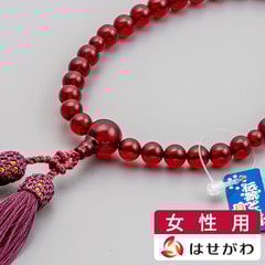 数珠 琥珀 レッド 共仕立 頭付正絹弥勒房