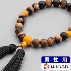 数珠 黒柿 琥珀仕立 22玉 正絹松房