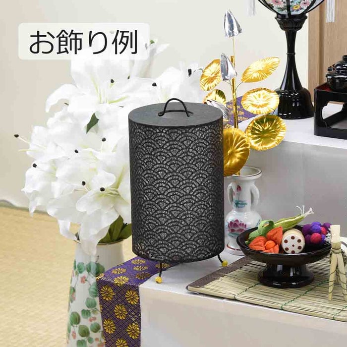 盆提灯 新型 レース和紙スタンド 青海波 黒 特徴 5