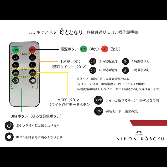 仏具 LEDキャンドル ひととなり用 リモコン 特徴 3