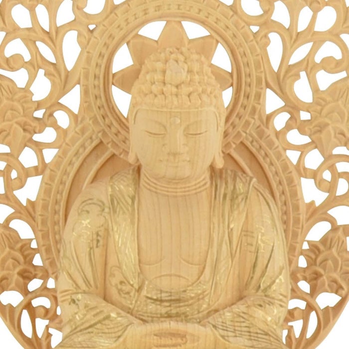 仏像 本尊 座釈迦 カヤ 丸台 金粉紋様 2.0寸 特徴 4