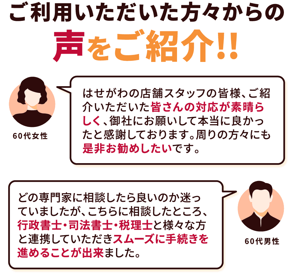 ご利用いただいた方々からの声をご紹介!!