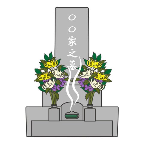 花と線香が供えられたお墓のイメージ